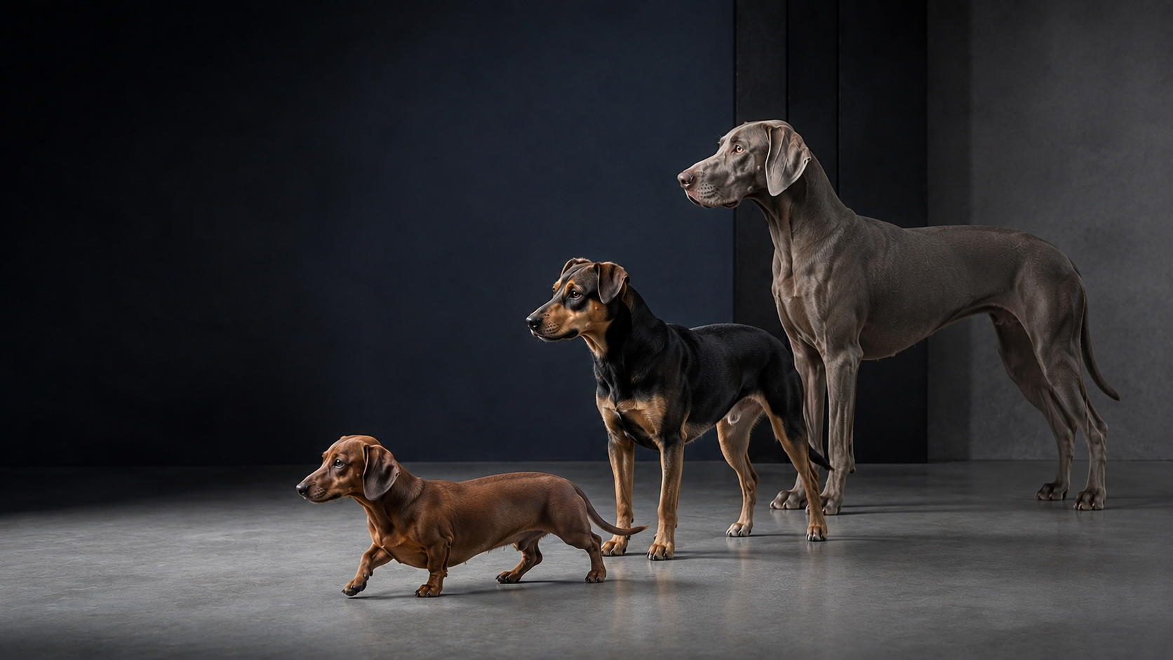 Cães de diferentes portes e conformações corporais