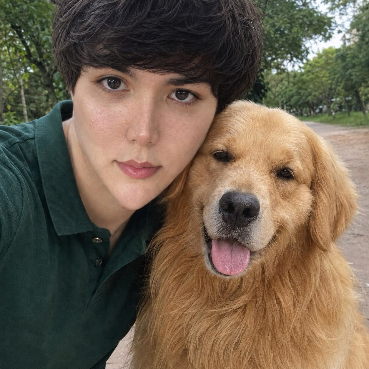 Dr. Arthur Saulo ao lado de um cão Golden Retriever